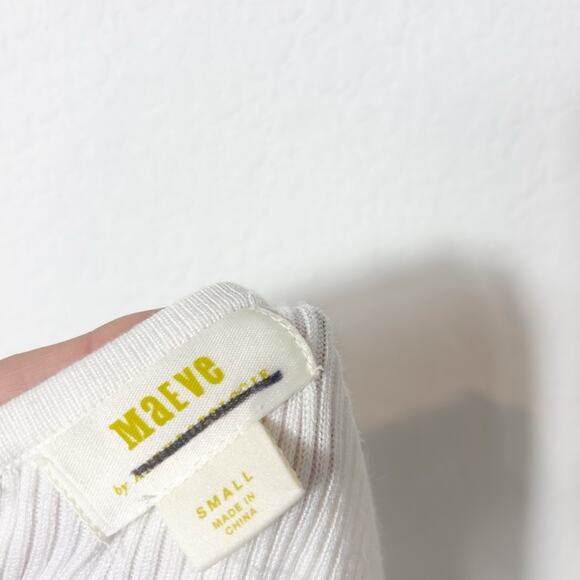 MAEVE BY ANTHROPOLOGIE WHITE RIBBED WOMEN BLOUSE OR SHIRT SIZE SMALL - Picture 2 of 6